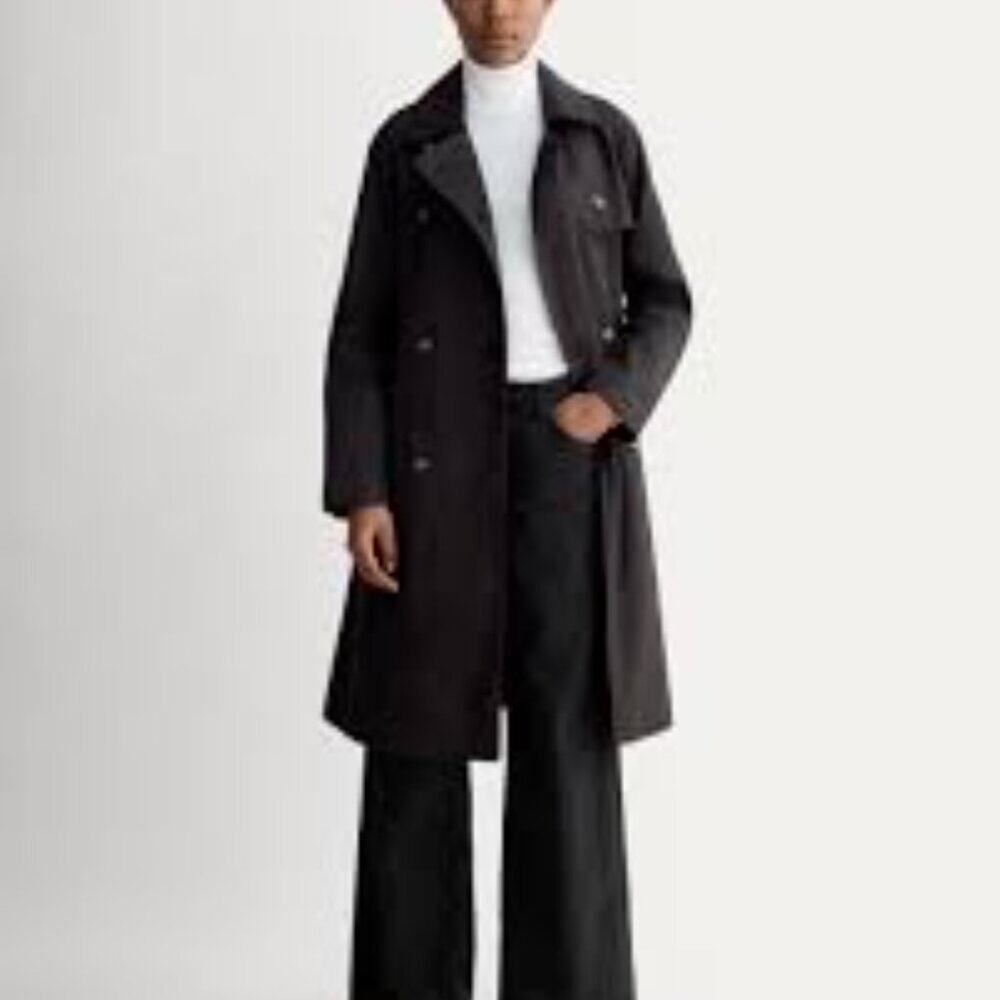 Everlane Double Breasted Storm Flat Detail Women's M Black Modern Trench Coat